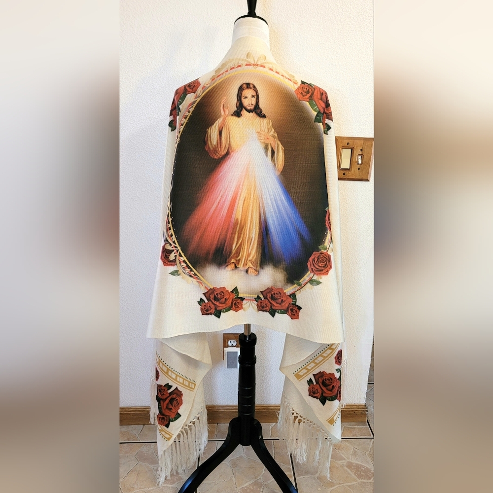 Divina Misericordia Catholic Prayer Shawl, Rebozo, Pashmina, Scarf, Wrap Religiu